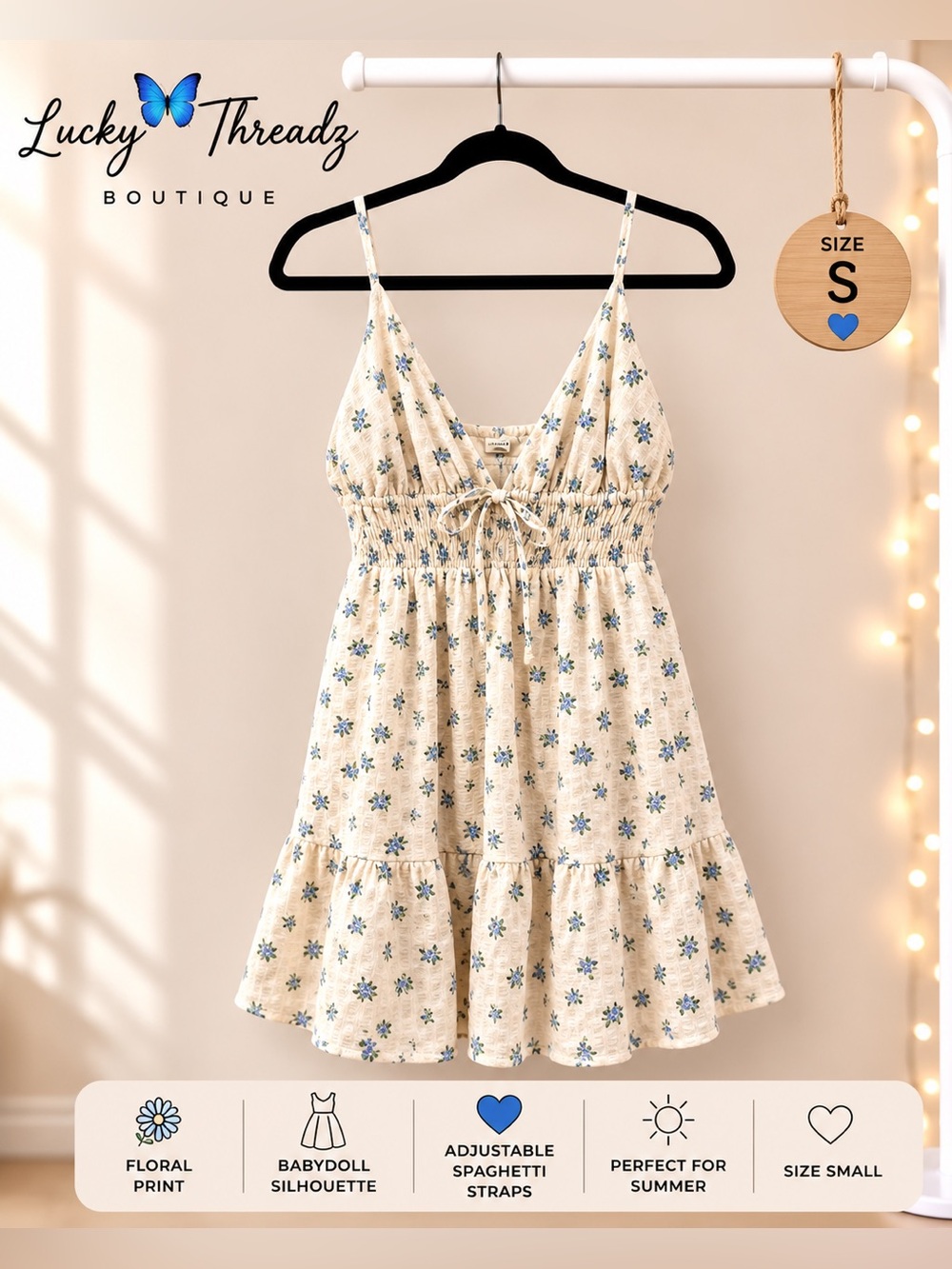 Aeropostale Cream Blue Floral Babydoll Dress Small